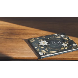 Svarta vita Blommigten Guld, utandningsluft Bröllo Gästböcker