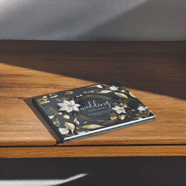Svarta vita Blommigten Guld, utandningsluft Bröllo Gästböcker (Skapare uppladdad)