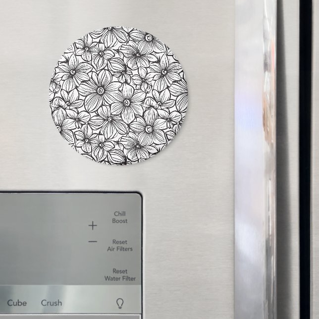 Svarta Vita Blommor Magnet (In Situ (Fridge))