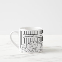 Svarta & Vita Blommor med Ränder Espressomugg