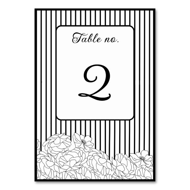 Svarta & Vita Blommor på Ränder Bordsnummer (Framsidan)