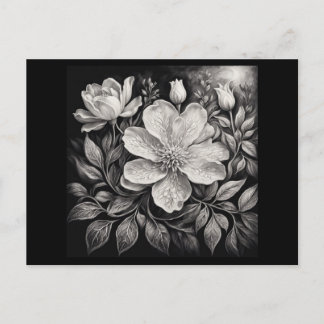 Svarta & Vita Blommor Vykort