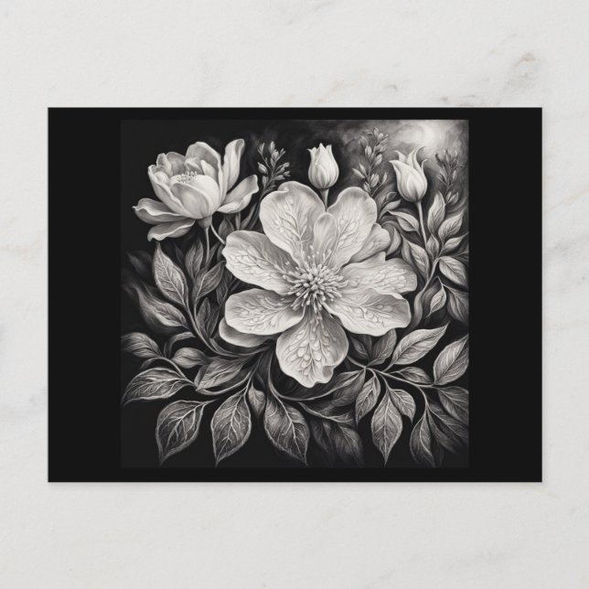 Svarta & Vita Blommor Vykort (Framsida)