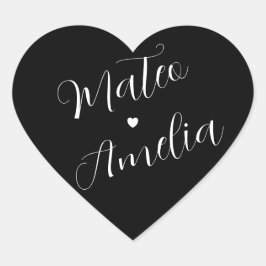 Svarta Vita Brud och Brudgum Namn på Bröllop Hjärtformat Klistermärke