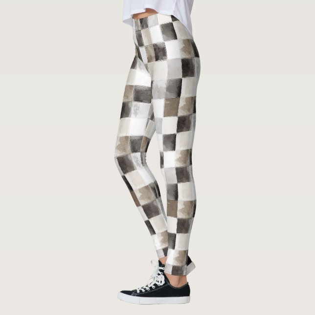 Svarta Vita Bruna Rutor Leggings (Vänster)