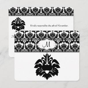Svarta & vita Damask bröllopsinbjudningar Inbjudningar