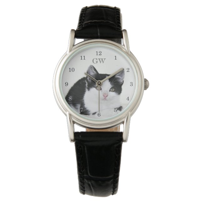 Svarta Vita Eftertänksamma Ur Armbandsur (Framsida)