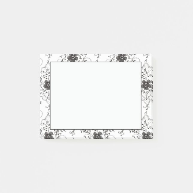 Svarta vita falska spetsblommor  post-it block (Framsida)