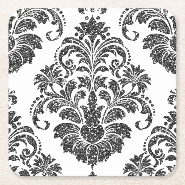 Svarta/vita Glitter-Underlägg Underlägg Papper Kvadrat (Framsidan)
