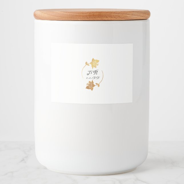 Svarta vita Guld Initialer Monogram Blommor Utandn Mat Etiketter (Framsida)