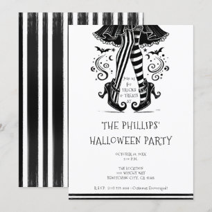 Svarta & Vita Häxben Whimsical Halloweenfest Inbjudningar