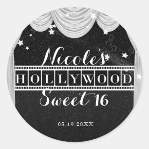 Svarta & Vita HOLLYWOOD Gardiner Party Favor Runt Klistermärke
