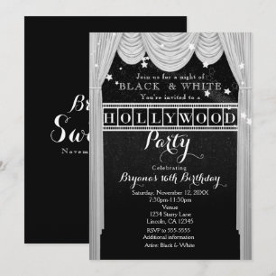Svarta & Vita HOLLYWOOD Gardiner Partyinbjudningar Inbjudningar