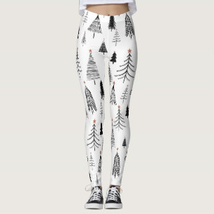 Svarta vita Julgran Mönster Leggings