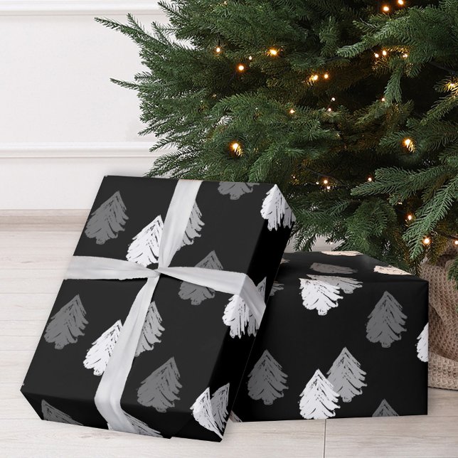 Svarta vita Julgran Mönster Presentpapper (Skapare uppladdad)