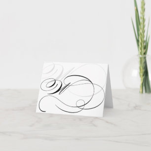 Svarta & Vita Kalligrafi Initial W Monogramkort Tack Kort
