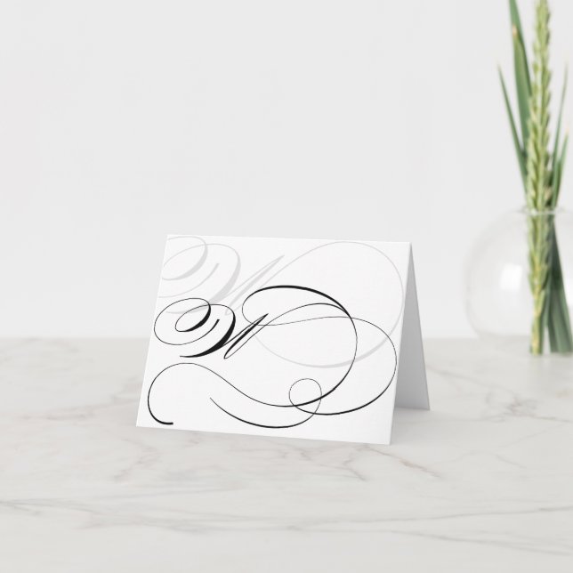 Svarta & Vita Kalligrafi Initial W Monogramkort Tack Kort (Framsida)