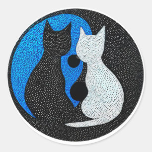 🐾 Svarta & Vita Katter Harmoni yin yang💙 Runt Klistermärke