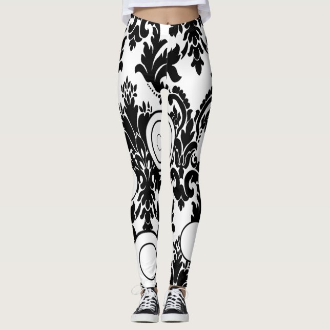 svarta vita långa tryckta leggings tonåring (Framsida)