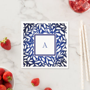 Svarta, vita och blå Monogram Löv Mönster Pappersservett