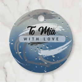 Svarta, vita och grå penseldrag med regndroppeffek gåvor etiketter