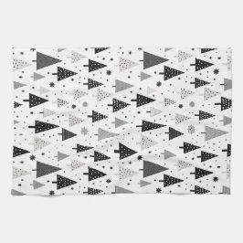 Svarta, vita och Grått Julgran Mönster Kökshandduk