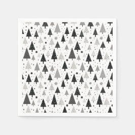 Svarta, vita och Grått Julgran Mönster Pappersservett