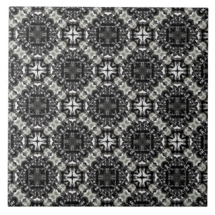 Svarta, vita och Grått-röda mandalas Mönster Kakelplatta