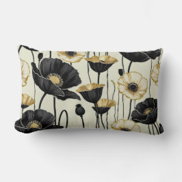 Svarta, vita och Guld-poppies Lumbarkudde