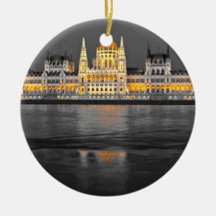 Svarta, vita och Gult Budapest Ljus Julgransprydnad Keramik