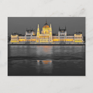 Svarta, vita och Gult Budapest Ljus Vykort
