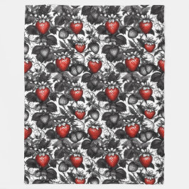 Svarta, vita och röda jordgubbar överallt fleecefilt