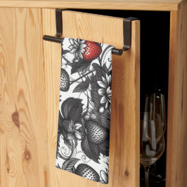 Svarta, vita och röda jordgubbar överallt kökshandduk