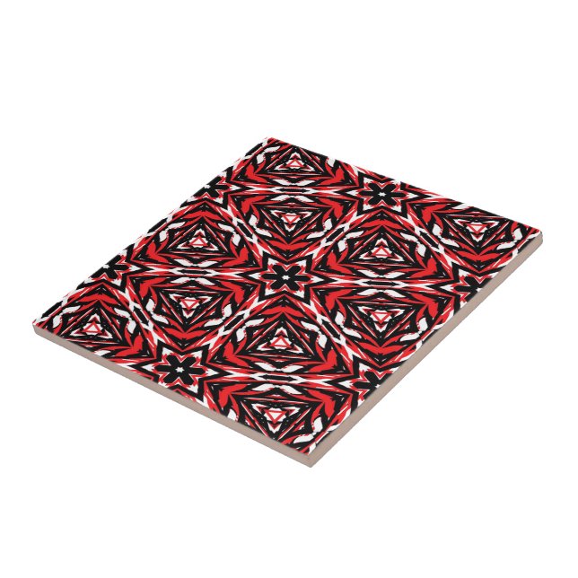 Svarta, vita och röda Kaleidoskop Kakelplatta (Sidan)
