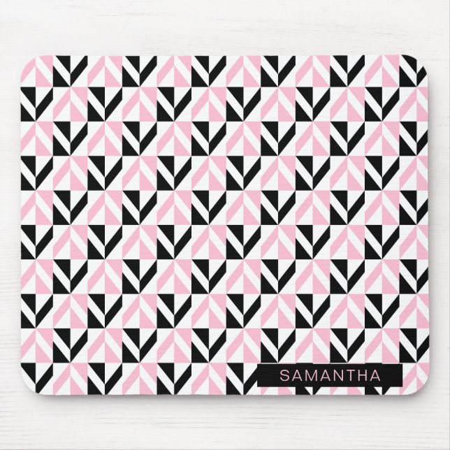 Svarta, vita och Rosa Geometric Mönster Musmatta (Framsidan)