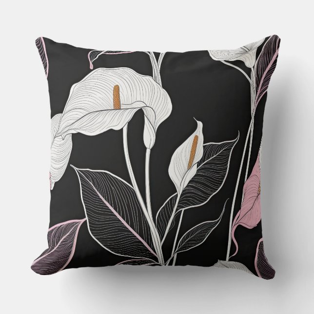 Svarta, vita och Rosa Lilies Kudde (Framsida)