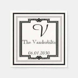 Svarta, vita och Silver Art Deco Ram Bröllop Pappersservett