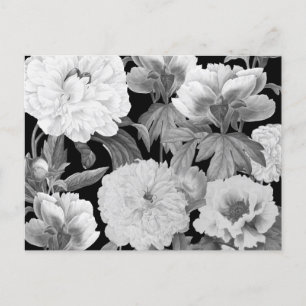 Svarta & Vita Peonior Vattenfärg Blommor Helg Vykort