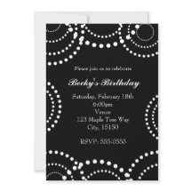 Svarta & Vita Prickiga Virvel Festliga Inbjudninga