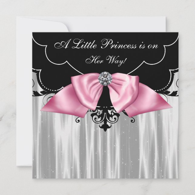 Svarta vita prinsessa baby shower inbjudningar (Framsida)