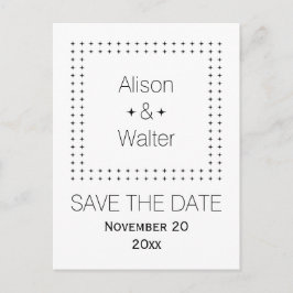 Svarta, vita ram enkla bröllop spara datum meddelande vykort
