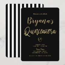 Svarta & Vita Ränder Guld Chic 15 Quinceañera