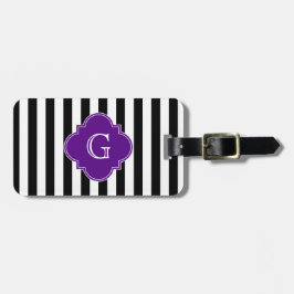 Svarta Vita Ränder, Lila Etikett Monogram Bagagebricka