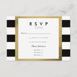 Svarta & vita ränder med guld RSVP bröllop OSA Kort