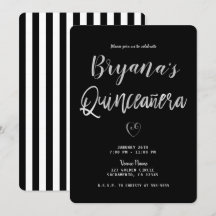 Svarta & Vita Ränder Silver Hjarta 15 Quinceañera