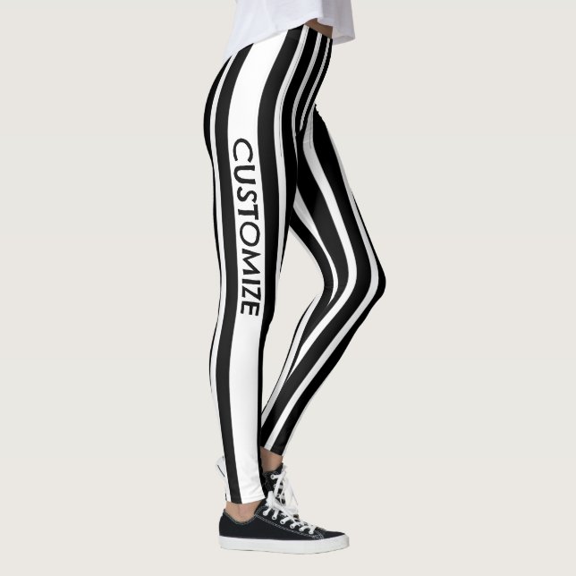 Svarta & vita randiga Leggings m/ anpassad text (Höger)