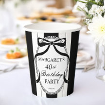 Svarta vita retro-ränder bow födelsedagsmonogram