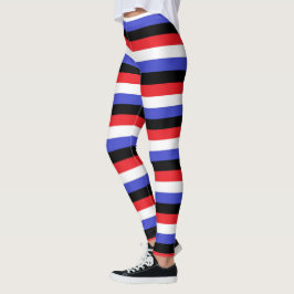 Svarta, vita, röda och blå Rand Leggings