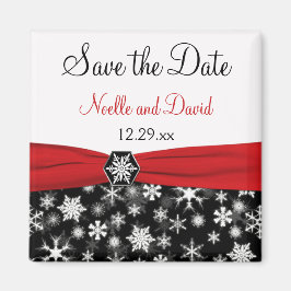 Svarta, vita, Röda Snöflingor Spara datum magneter