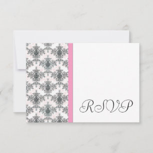 Svarta Vita Rosa Damask Bröllop RSVP Svarskort OSA Kort